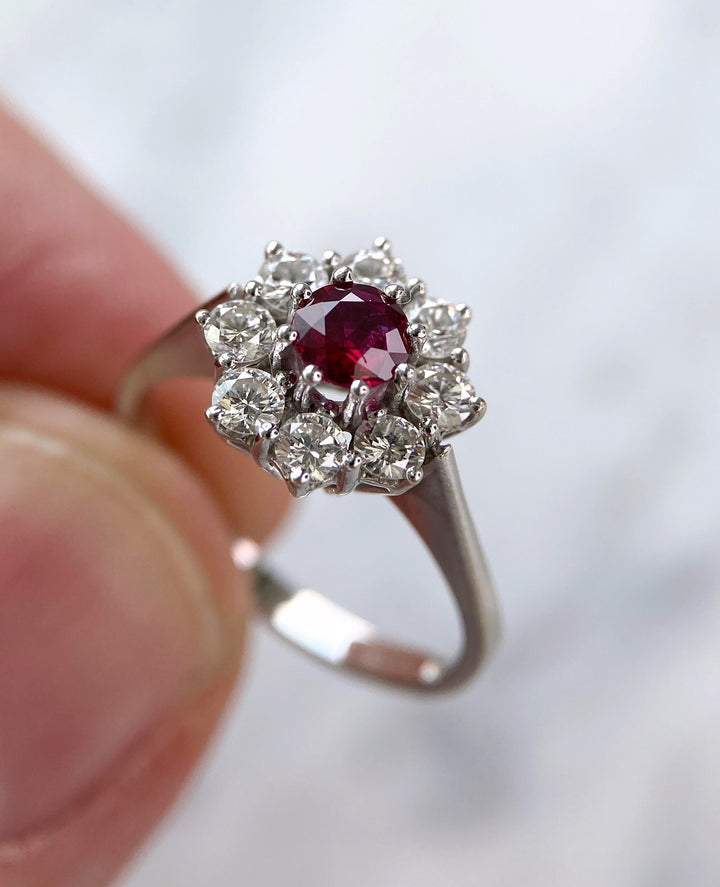 Wonderful white gold ring with ruby & diamonds: "Firestorm"