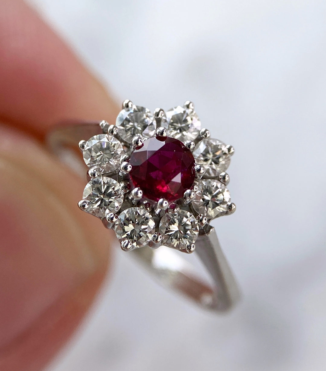 Wonderful white gold ring with ruby & diamonds: "Firestorm"
