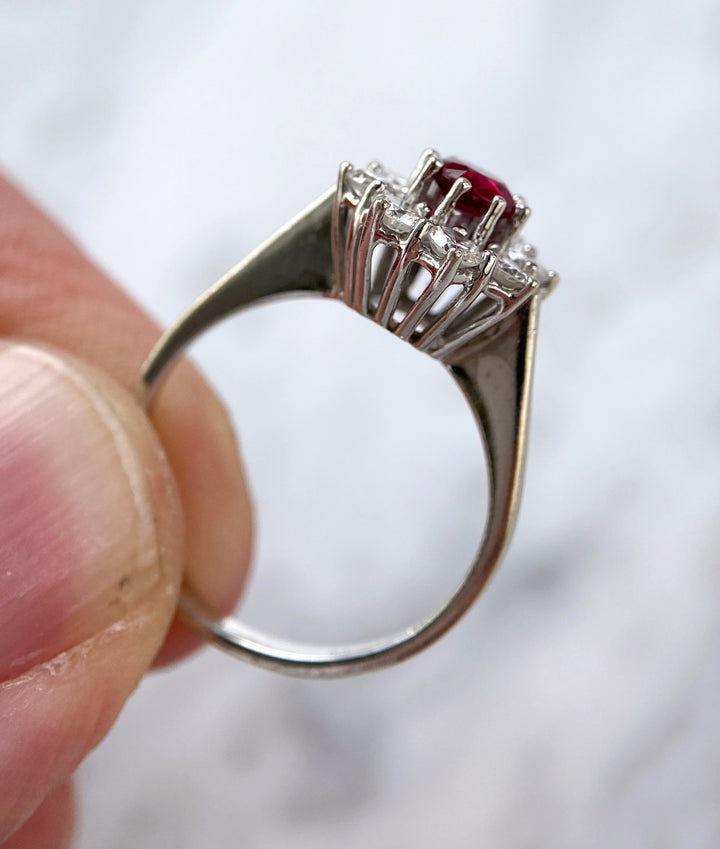 Wonderful white gold ring with ruby & diamonds: "Firestorm"