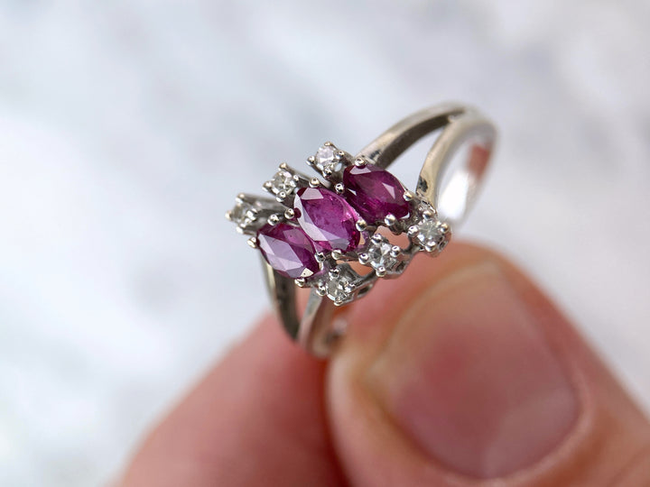 White gold ring with rubies & diamonds: "Pink Wonder"