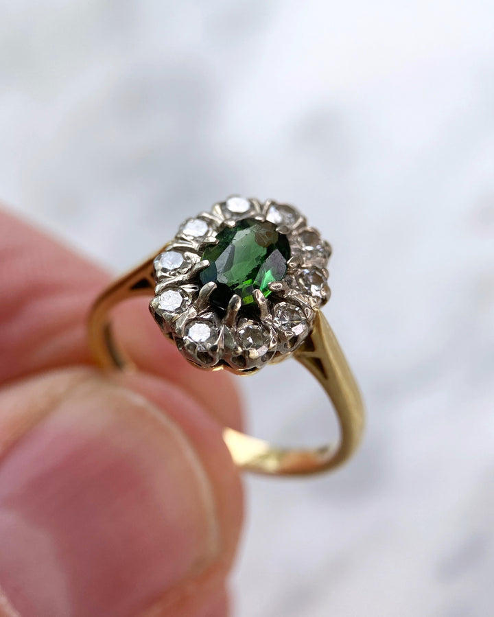 Vintage Diamantring mit 0,6 ct Turmalin 1950er: "Grün der Tannen"