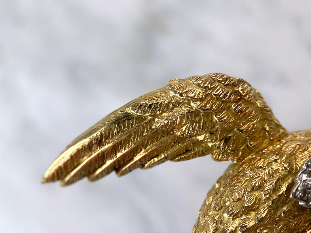 Vintage Brosche aus Gold mit Rubin & Diamanten: "Bird of Paradise"