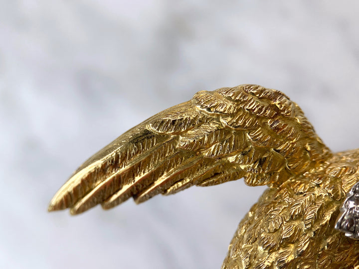 Vintage Brosche aus Gold mit Rubin & Diamanten: "Bird of Paradise"