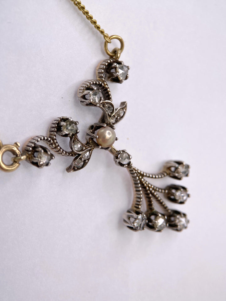 Antike Goldkette mit Perle & Rosendiamanten: "Sarahs Wirrwarr"