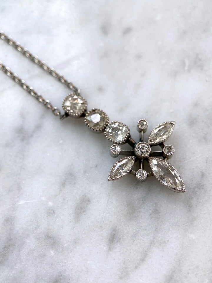 Platinum necklace with diamonds totaling approximately 1.20 ct: "Floral Winter Glow"
