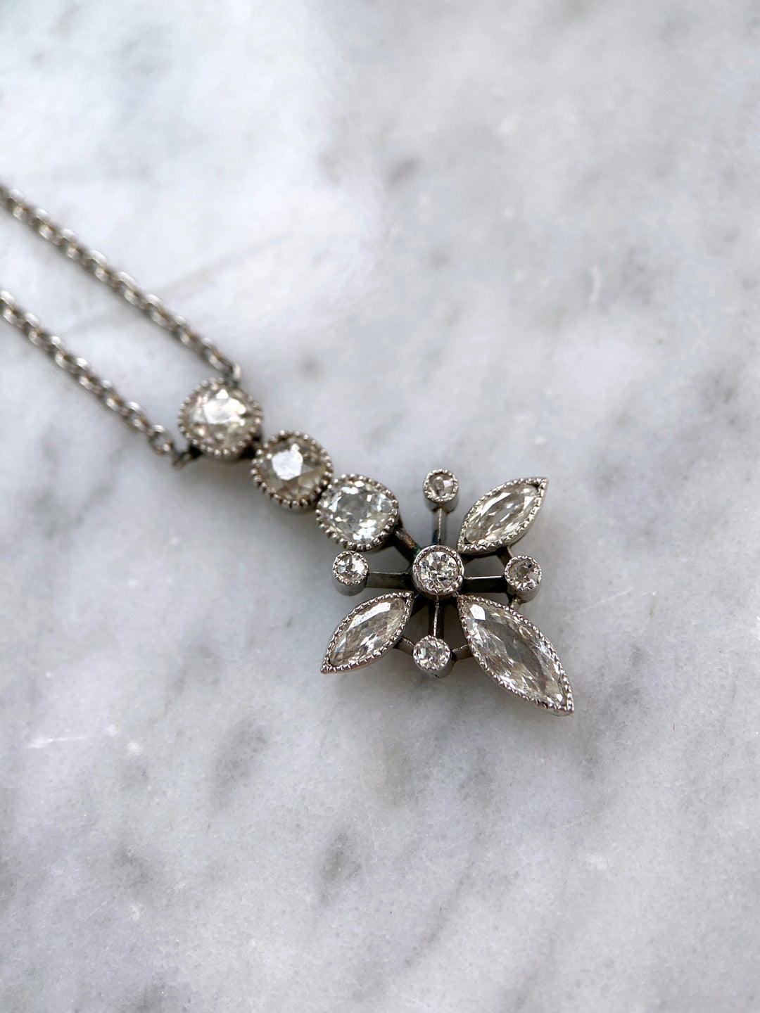 Platinum necklace with diamonds totaling approximately 1.20 ct: "Floral Winter Glow"