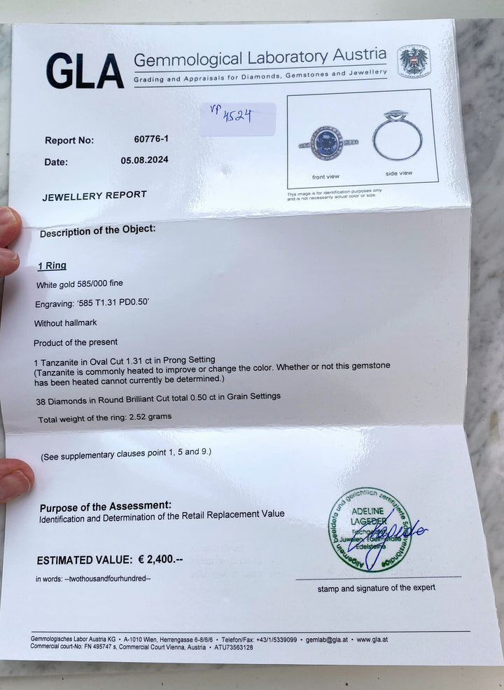 Weißgoldener Ring mit 1,3 ct Tanzanit & Diamanten: "Zart-Lila Frühlingserwachen"