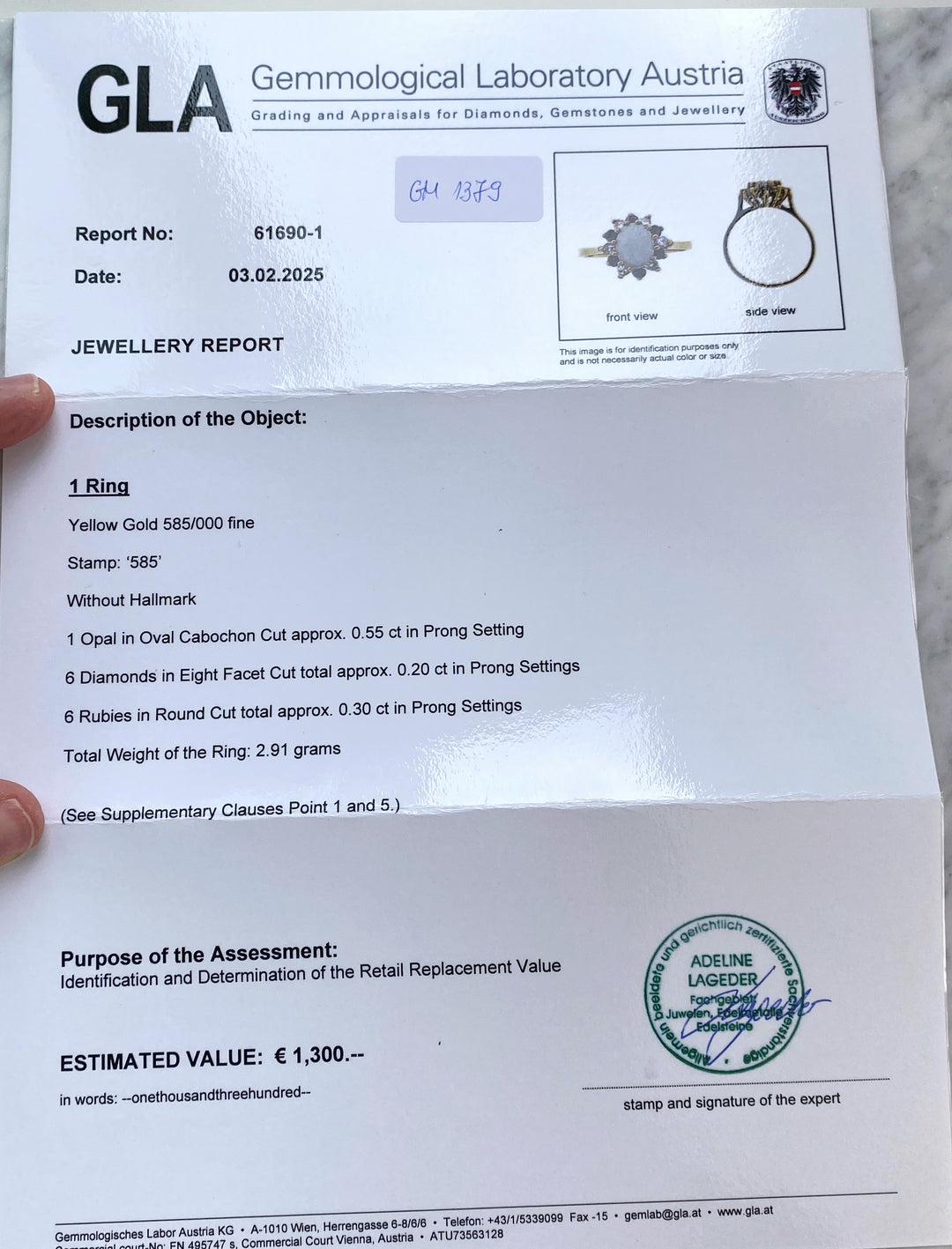 Opalring in Gelbgold mit Diamanten & Rubinen: "Sommerbegegnung"