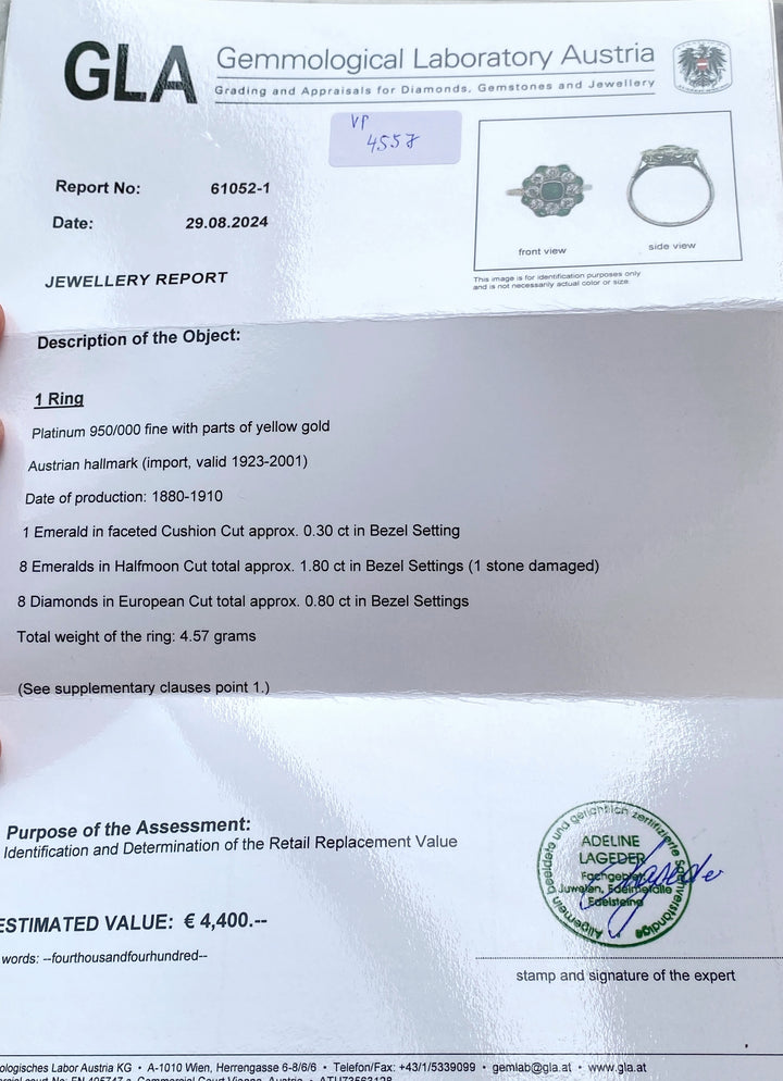 Platinring mit Smaragden und Diamanten: "Frühlingsgefühle"