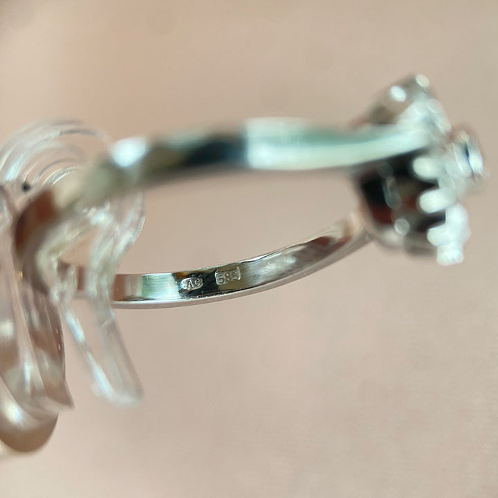 Detailaufnahme der Ringschiene und Innenpunze im Weißgoldring, zeigt Metallstempel, Feingehalt „585“ und Echtheitskennzeichnung