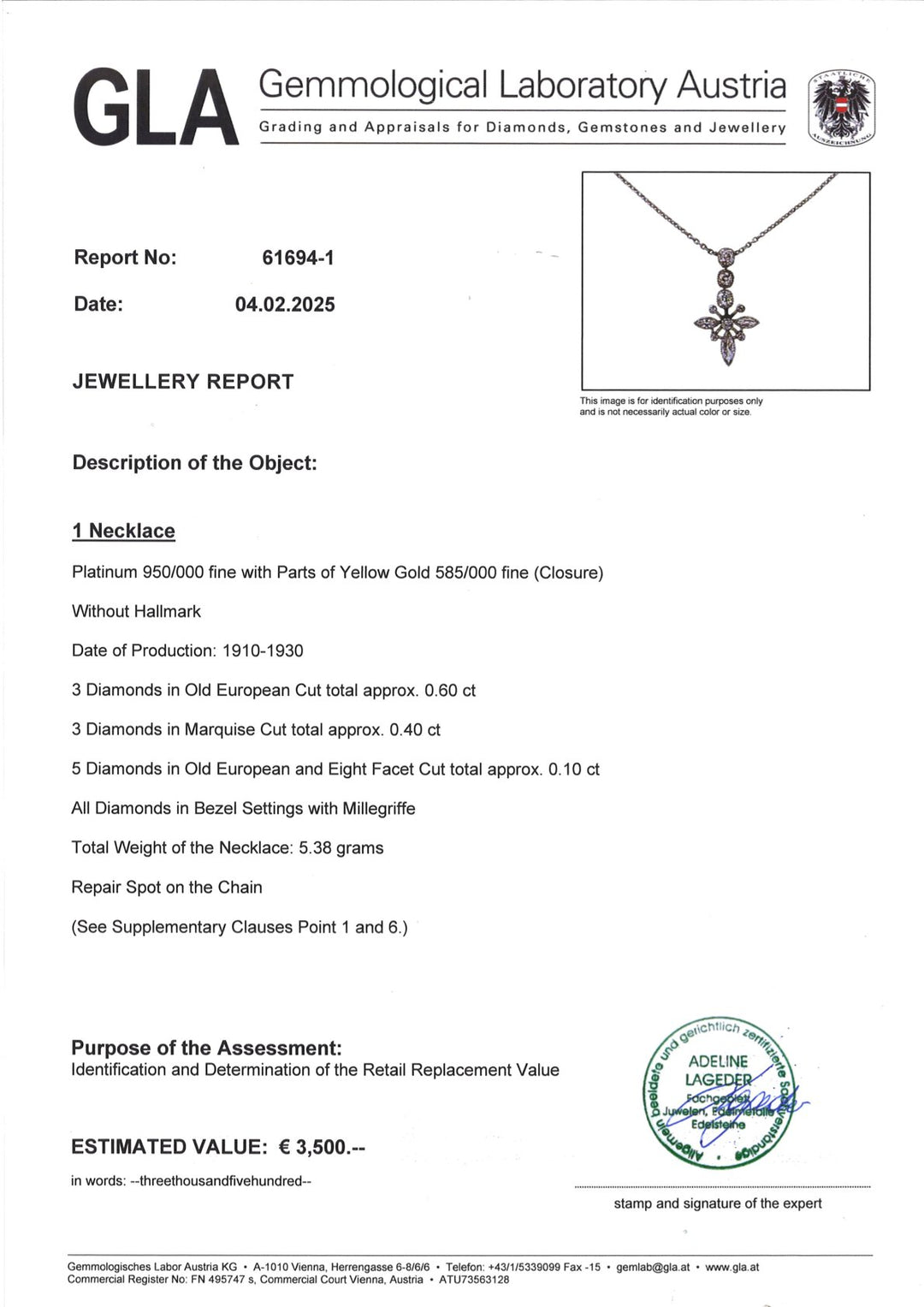 Platinum necklace with diamonds totaling approximately 1.20 ct: "Floral Winter Glow"