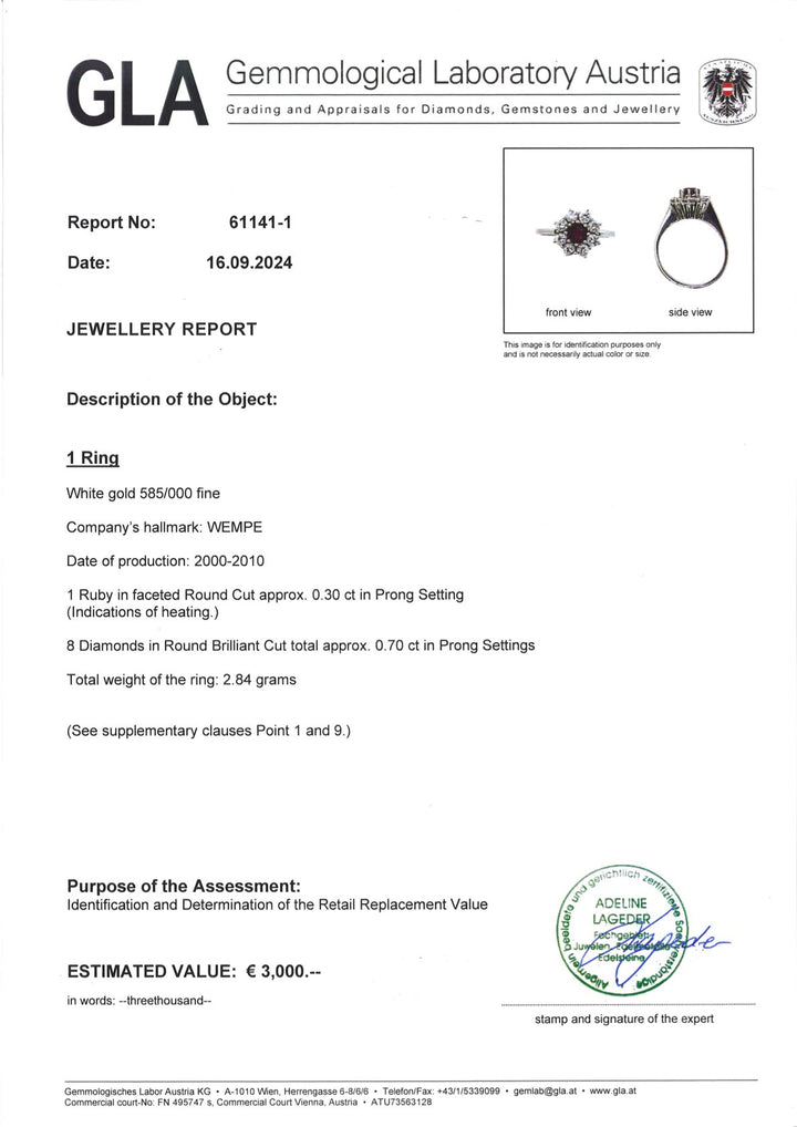 Wunderbarer Ring aus Weißgold mit Rubin & Diamanten: "Feuersturm"