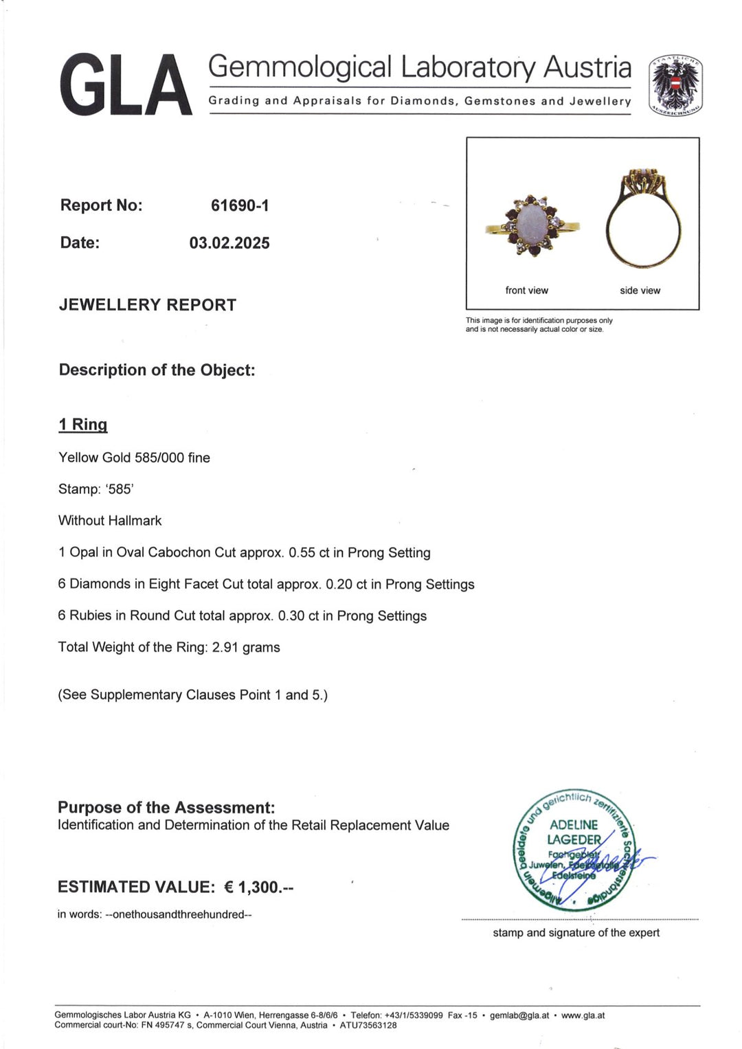 Opalring in Gelbgold mit Diamanten & Rubinen: "Sommerbegegnung"