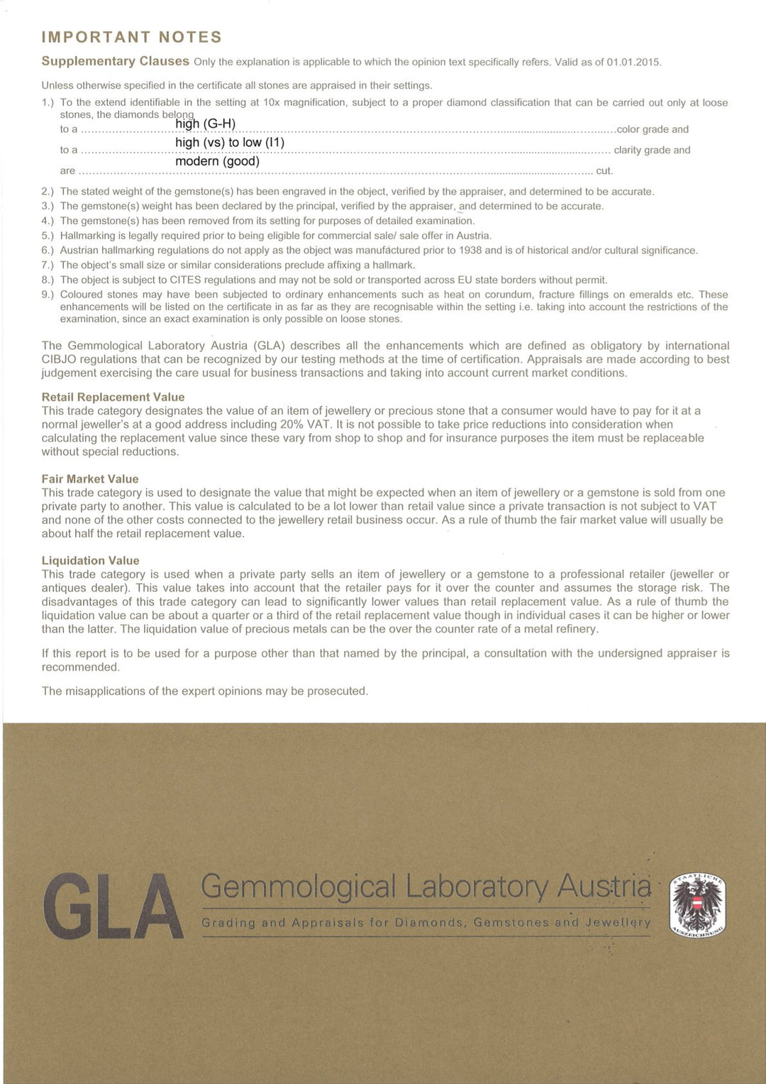 Echtheitszertifikat und GLA‑Gutachten für Vintage Turmalin‑Diamant‑Ring, offizieller Schmucknachweis und Expertise