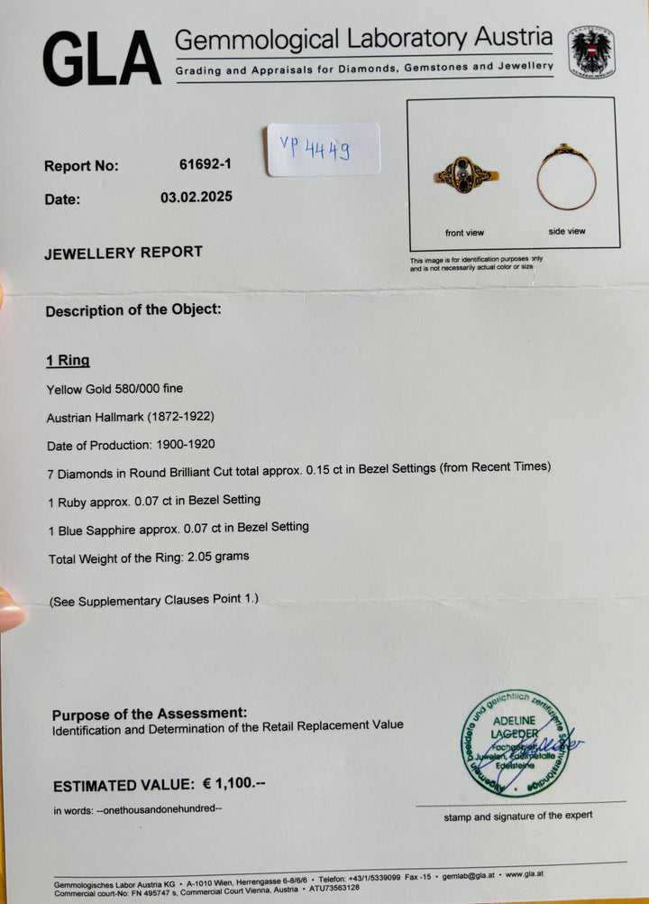 Früher Ring Diamant Rubin & Saphir: "Frankreichs Ganzer Stolz"