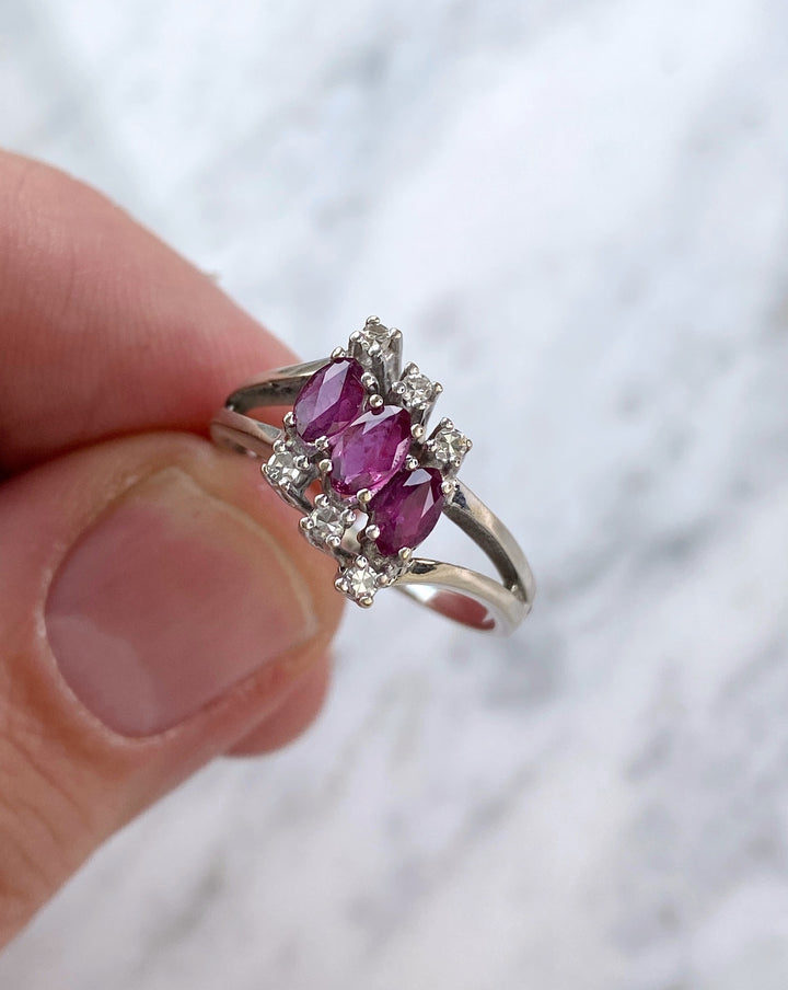 White gold ring with rubies & diamonds: "Pink Wonder"