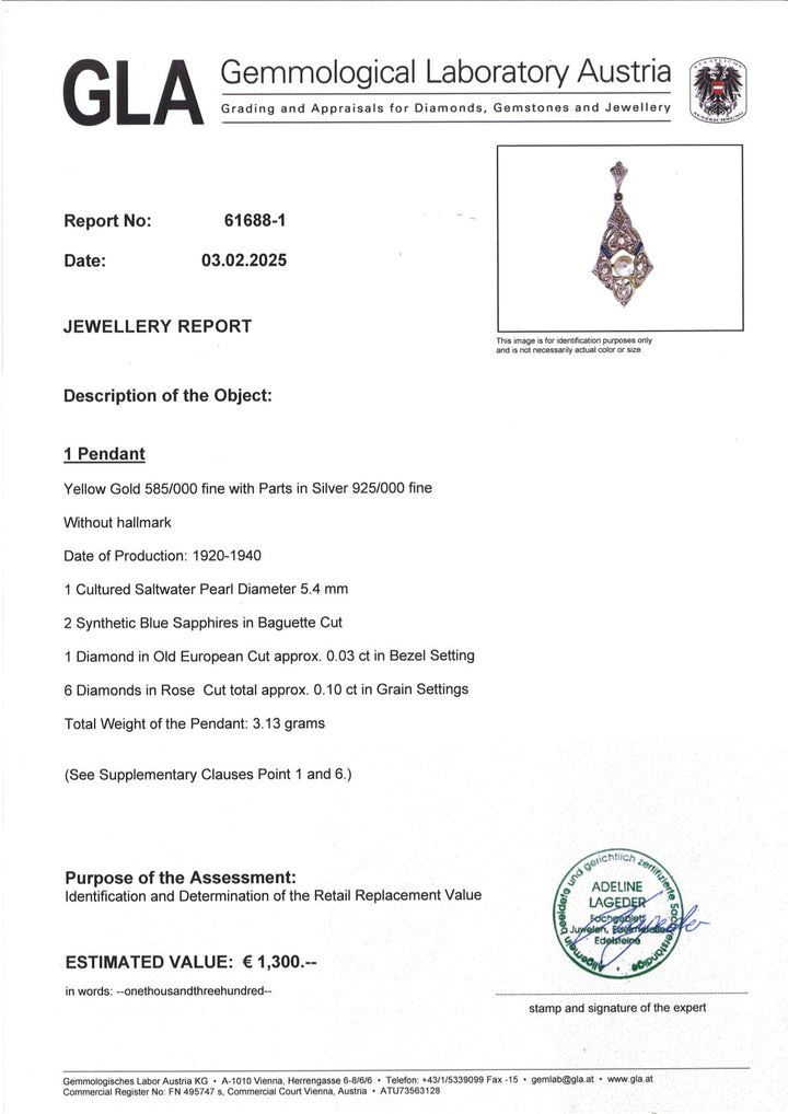 Art Deco gold pendant: "Pearl Jewel"