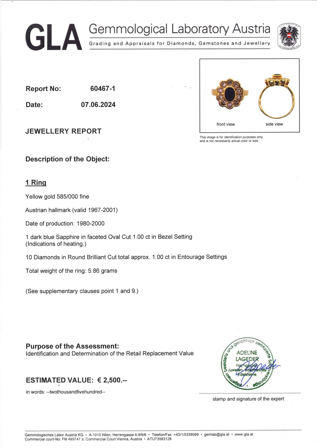 Dark blue 1 ct sapphire diamond ring: "Magnificent Song"