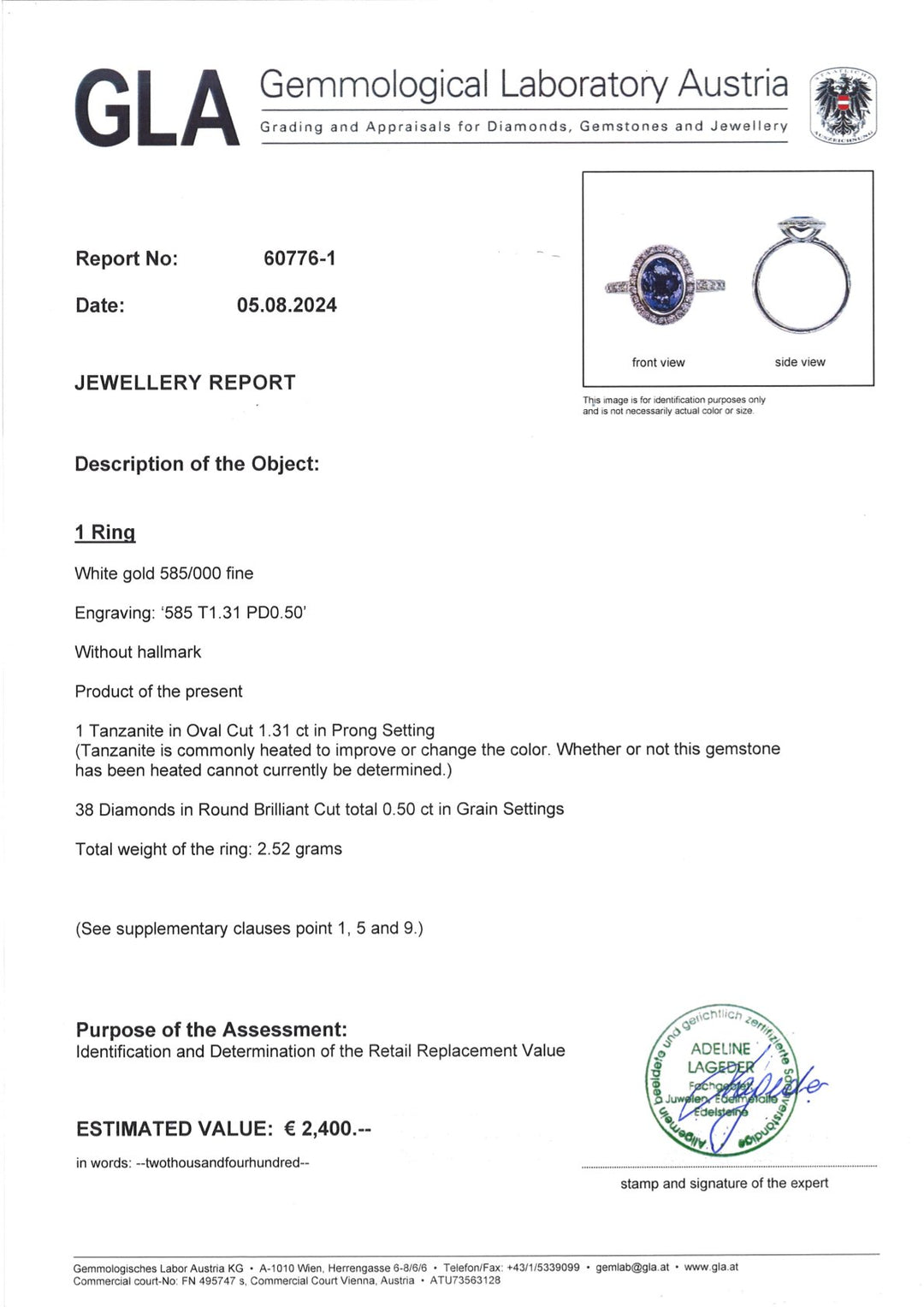 Weißgoldener Ring mit 1,3 ct Tanzanit & Diamanten: "Zart-Lila Frühlingserwachen"