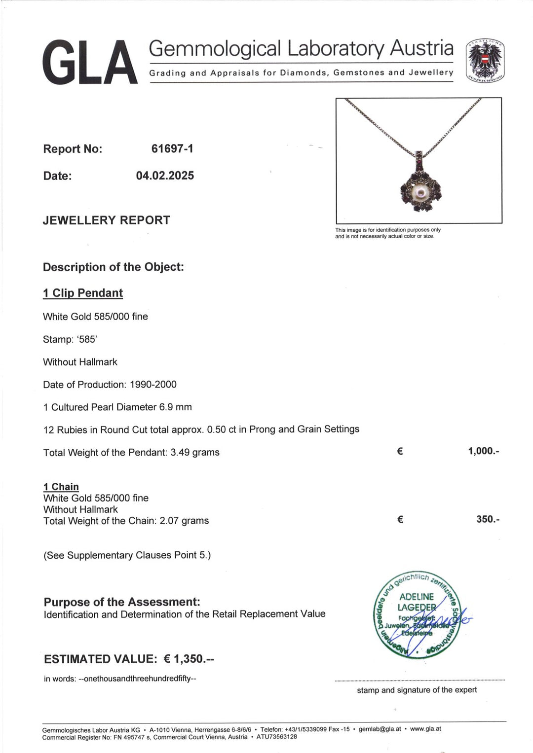 Weißgoldener Anhänger mit Perle & Rubinen: "Eternal Beauty"