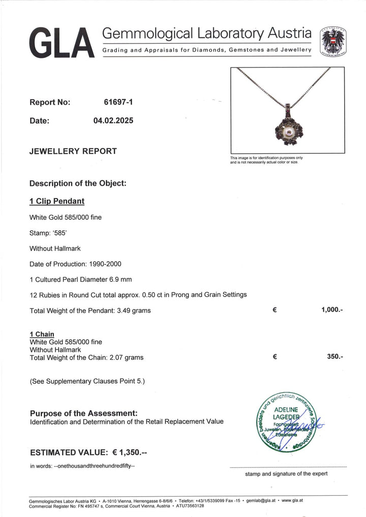 Weißgoldener Anhänger mit Perle & Rubinen: "Eternal Beauty"