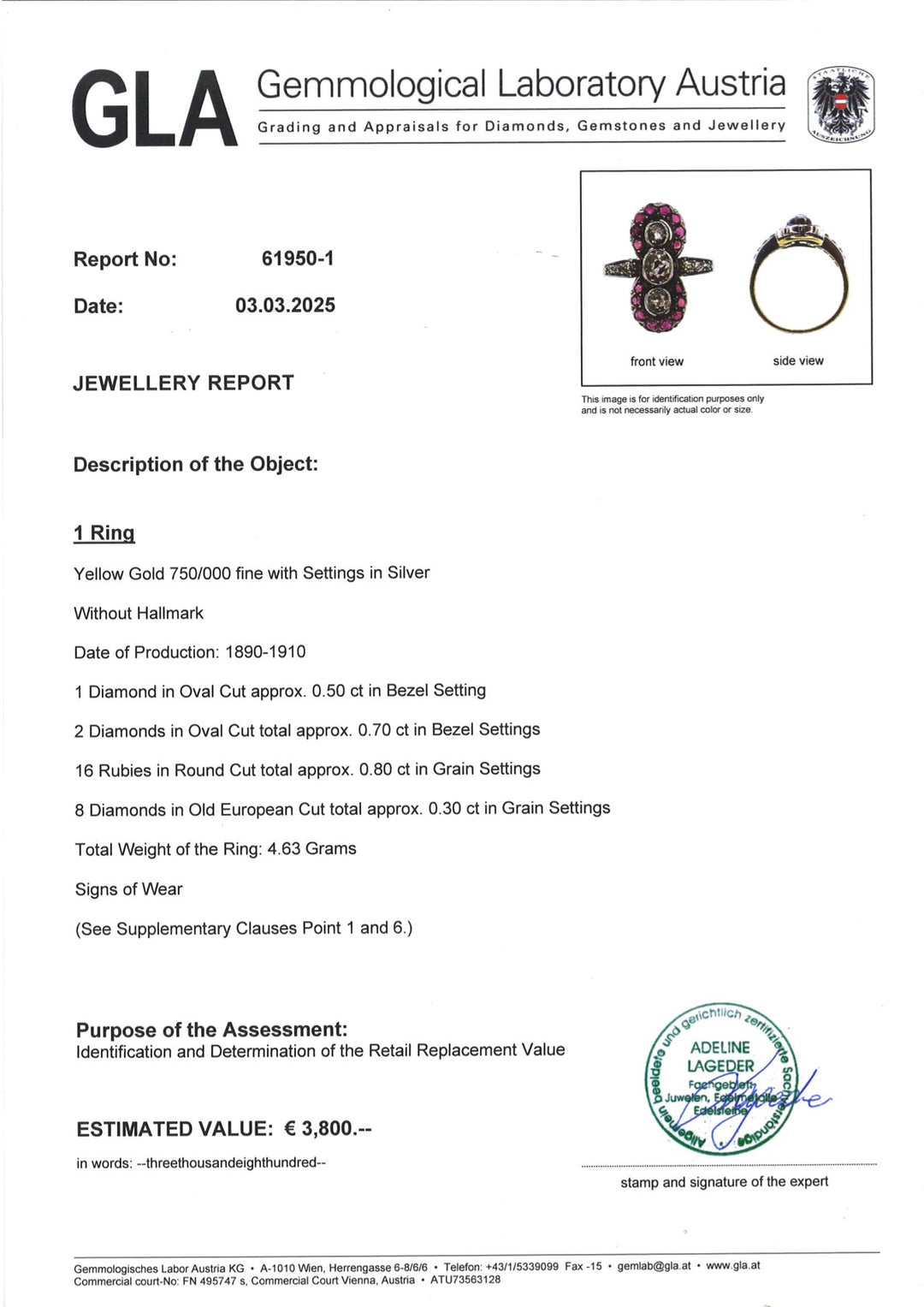 Antiker Diamantring zus. 1,10 ct mit Rubinen: "Trinity's Old European Cut"