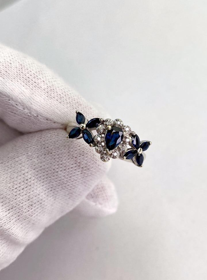 Elegant ring with sapphires: "Winter flower garden"