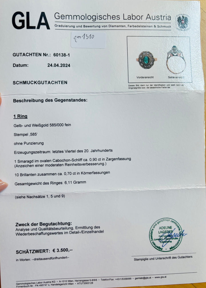0,9 ct Smaragd & Diamanten Ring: "Grüne Majestät"