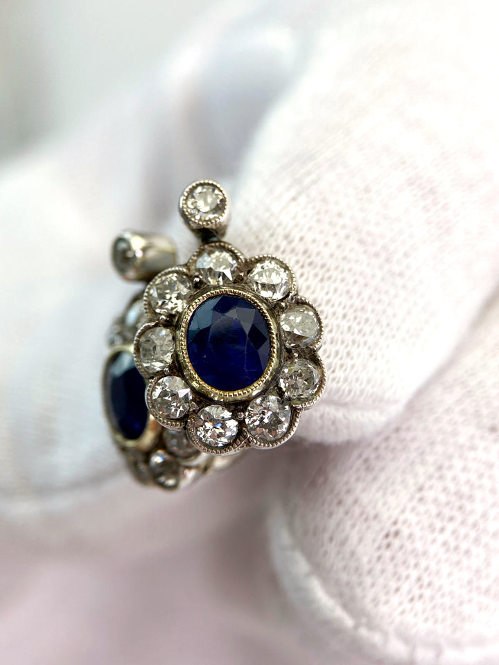 Ohringe mit Saphiren (zusammen 2,1 ct) und Diamanten (zusammen ca 1,8 ct): "Doublettenglück"