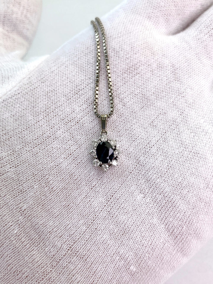1 ct sapphire & diamond pendant with chain: "Vienna Jewelry Art"