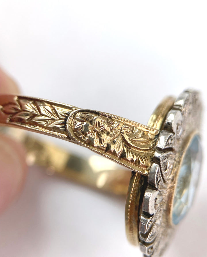 3 carat blue topaz – elegance in yellow gold ring: "Ice Princess"