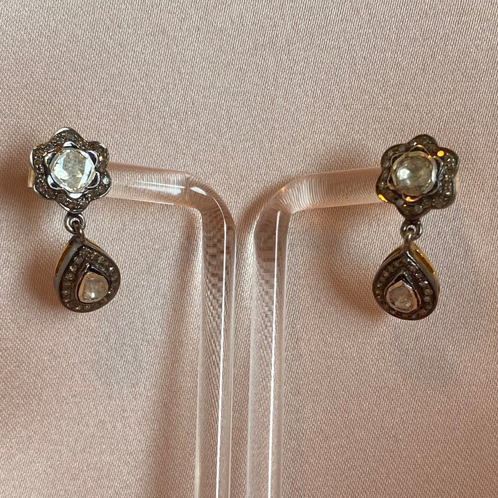 Silver earrings with rose-cut and brilliant-cut diamonds (2000–2010)