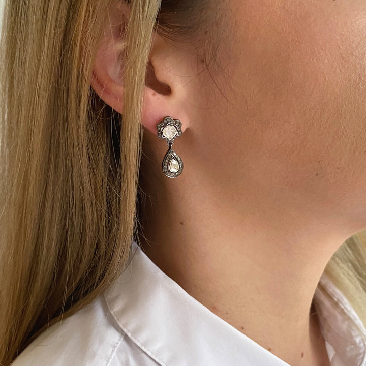 Silver earrings with rose-cut and brilliant-cut diamonds (2000–2010)