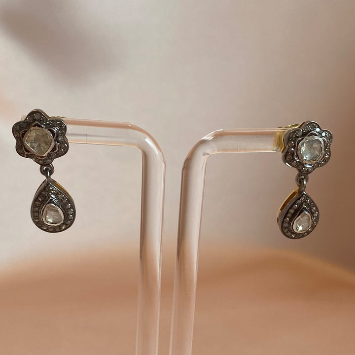 Silver earrings with rose-cut and brilliant-cut diamonds (2000–2010)