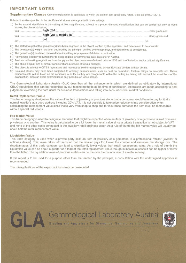 Ring S012 aus 585er Weißgold mit Diamanten, GLA-Zertifikat Detailaufnahme, Echtheits- und Wertbescheinigung, Vintage-Diamantring mit historischem Schliff