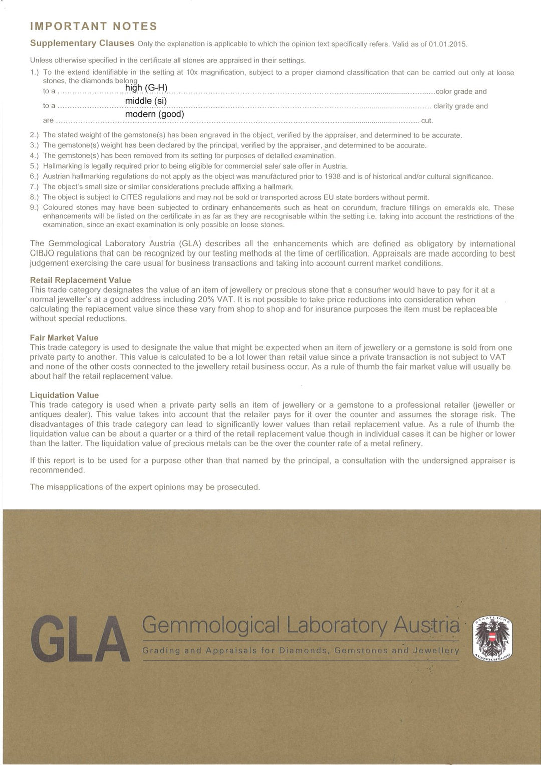Ring S013 aus 585er Weißgold mit Diamanten, Ansicht der GLA-Zertifikatsunterlagen, Echtheits- und Wertbescheinigung, Detailaufnahme Schmuck und Gutachten