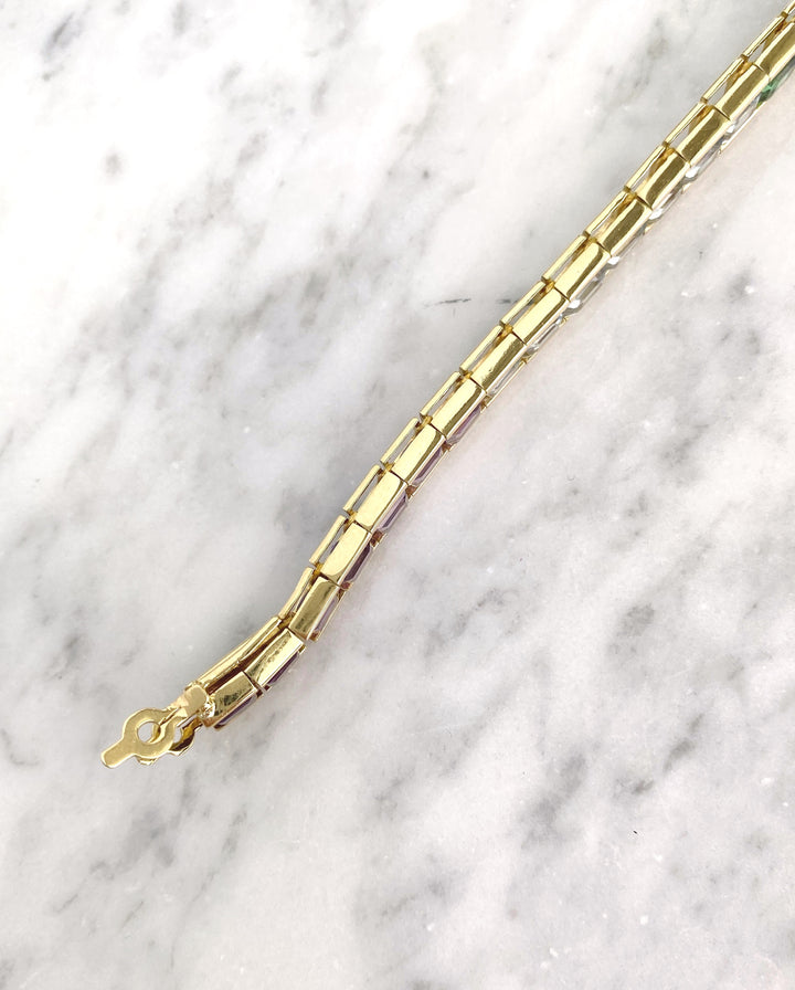 Luxurious tennis bracelet with tourmalines, citrines and topazes in gold: "Joy of the Rainbow"