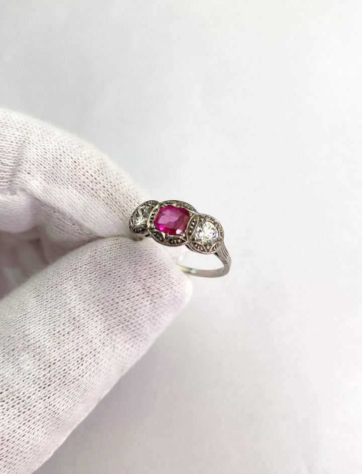 Vintage Jewel Burma 0.75 ct Ruby & Diamond Luster: "Princess's Embrace"
