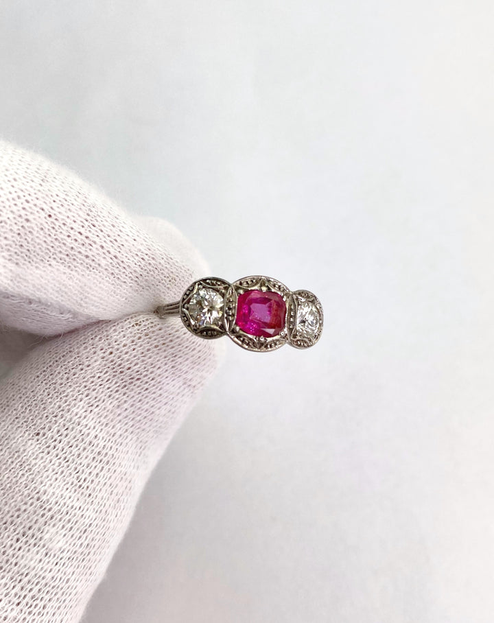 Vintage Jewel Burma 0.75 ct Ruby & Diamond Luster: "Princess's Embrace"