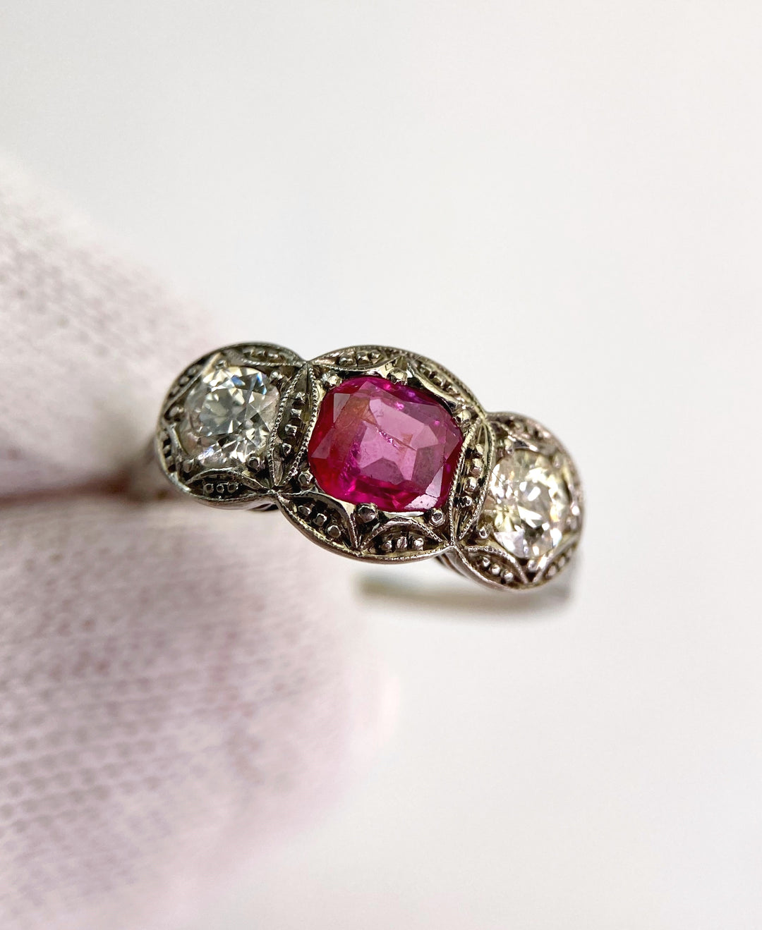 Vintage Jewel Burma 0.75 ct Ruby & Diamond Luster: "Princess's Embrace"