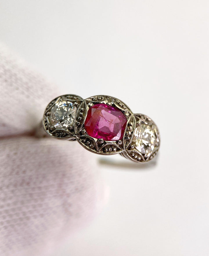 Vintage Jewel Burma 0.75 ct Ruby & Diamond Luster: "Princess's Embrace"