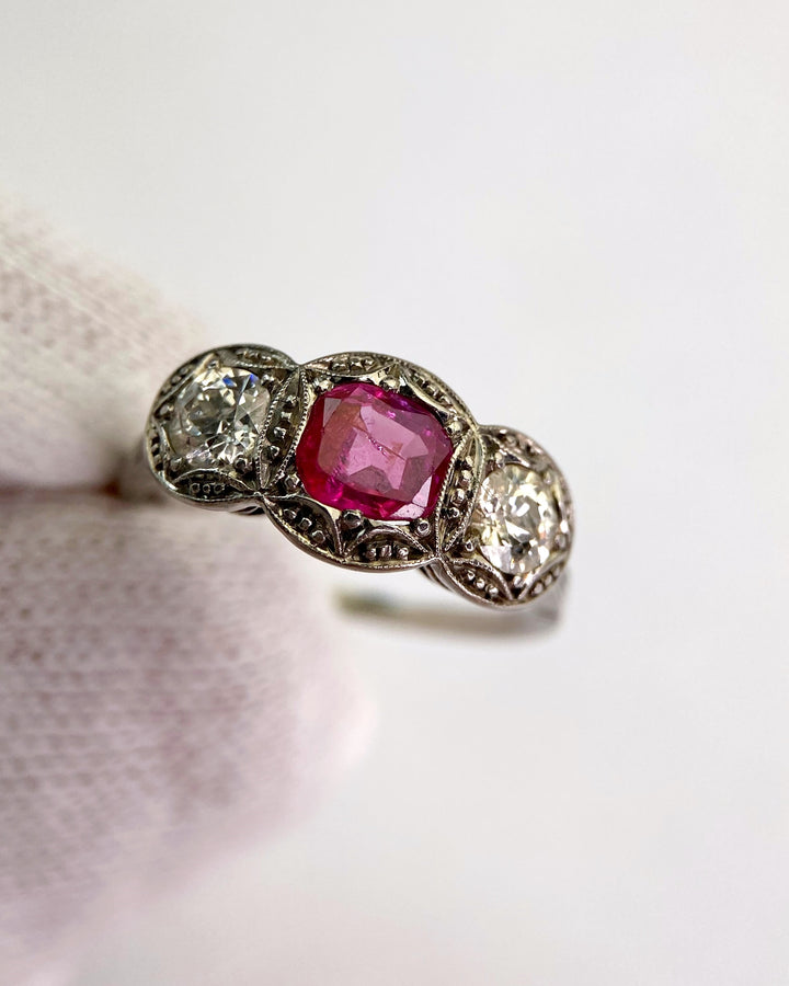 Vintage Jewel Burma 0.75 ct Ruby & Diamond Luster: "Princess's Embrace"