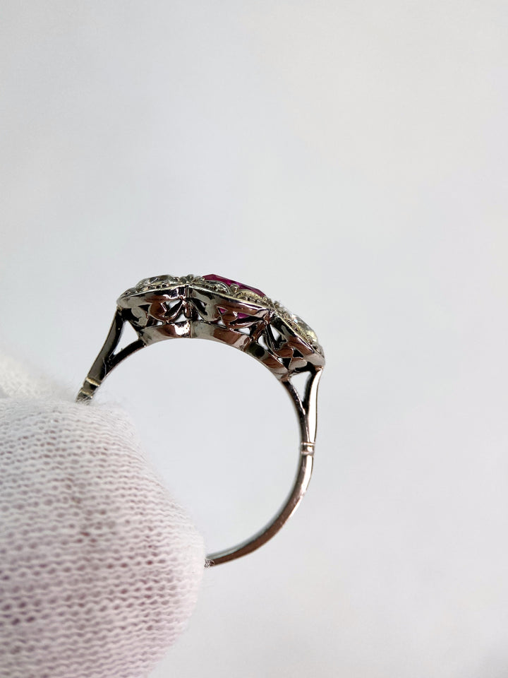 Vintage Jewel Burma 0.75 ct Ruby & Diamond Luster: "Princess's Embrace"