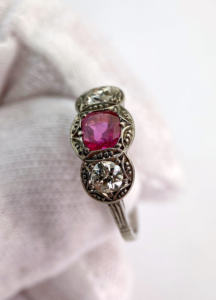 Vintage Jewel Burma 0.75 ct Ruby & Diamond Luster: "Princess's Embrace"