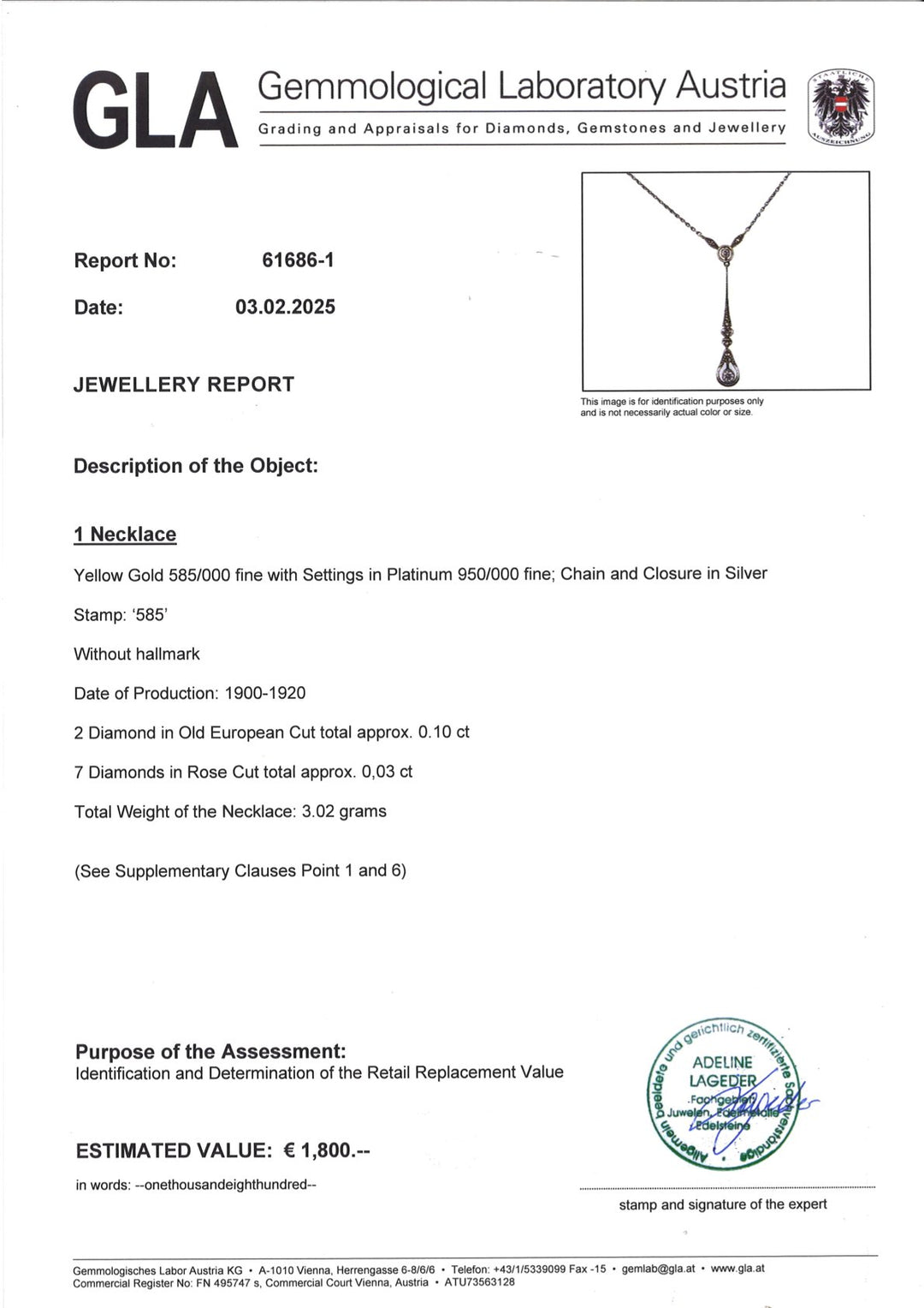 Antique necklace in yellow gold, platinum and silver with historic diamonds (1900–1920)