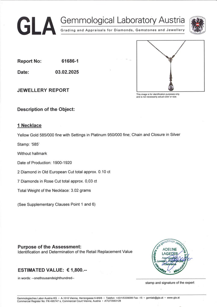 Antique necklace in yellow gold, platinum and silver with historic diamonds (1900–1920)