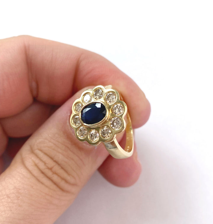 Dark blue 1 ct sapphire diamond ring: "Magnificent Song"