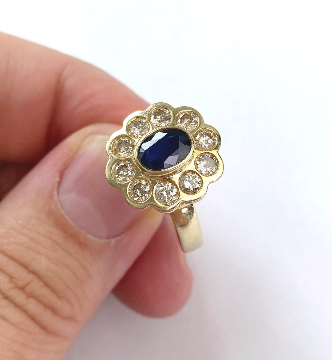 Dark blue 1 ct sapphire diamond ring: "Magnificent Song"